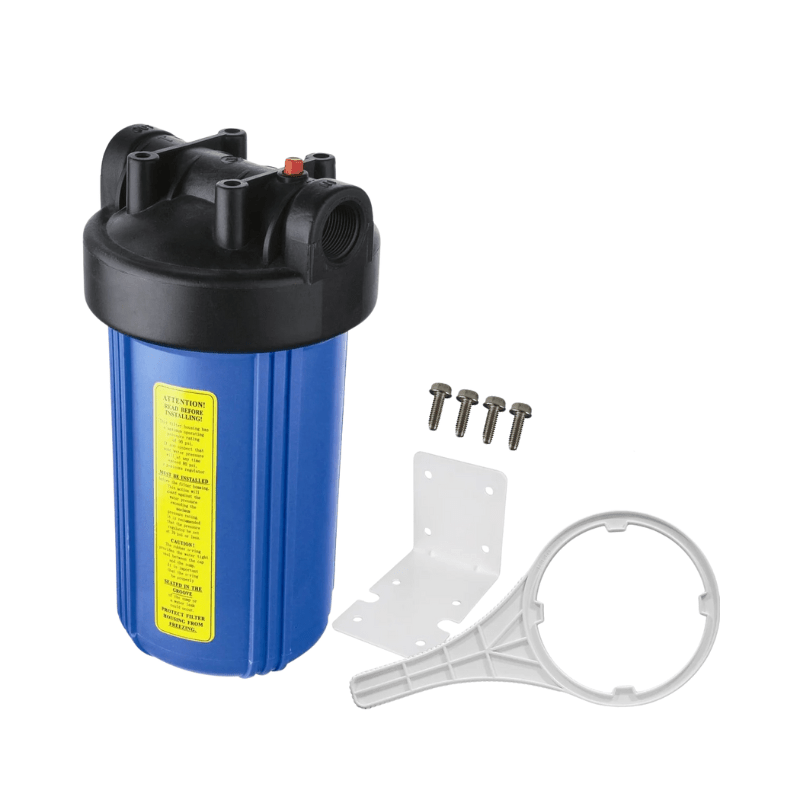 10 Inch Big Blue Water Filter Housing Set, Blue, 1 1/2 Inch Port, Double O - Ring incl Bracket & Spanner - H2O Warehouse