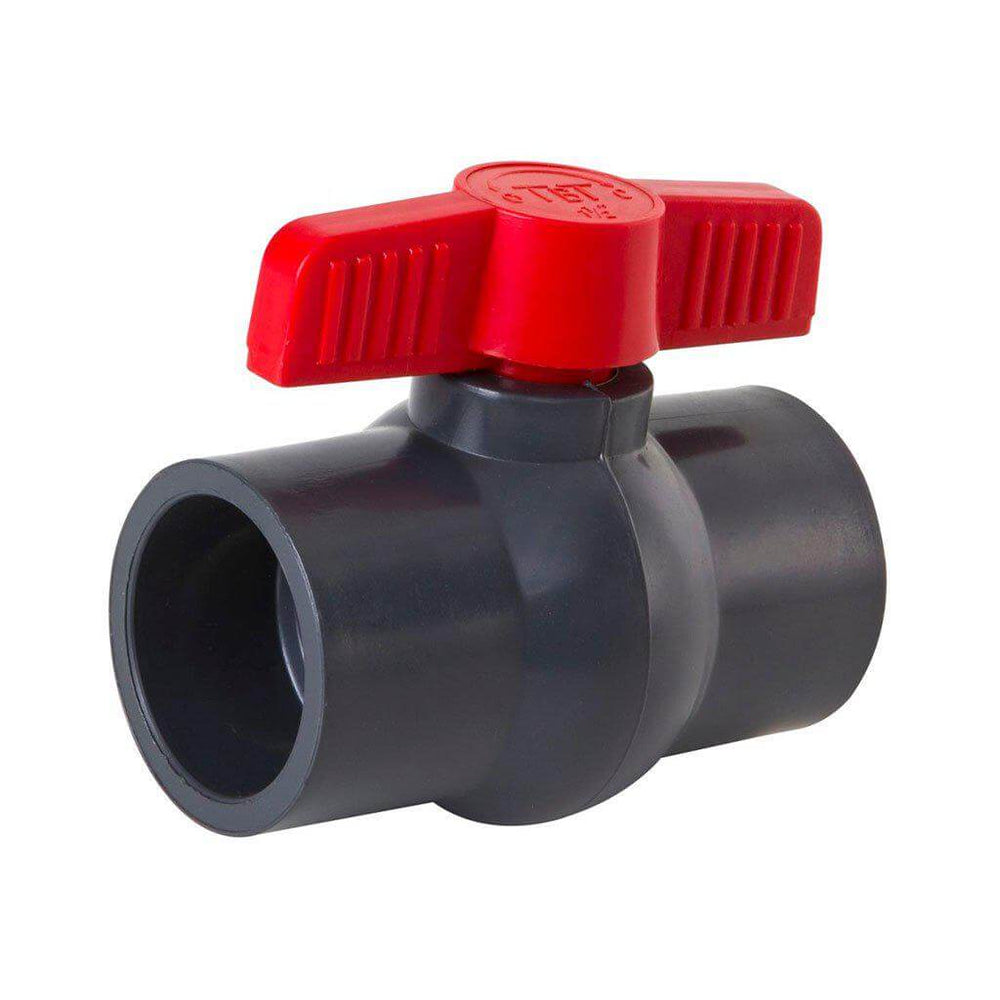 25mm Compact 2 - Way Ball Valve With Grey PVC & Red Handle - H2O Warehouse