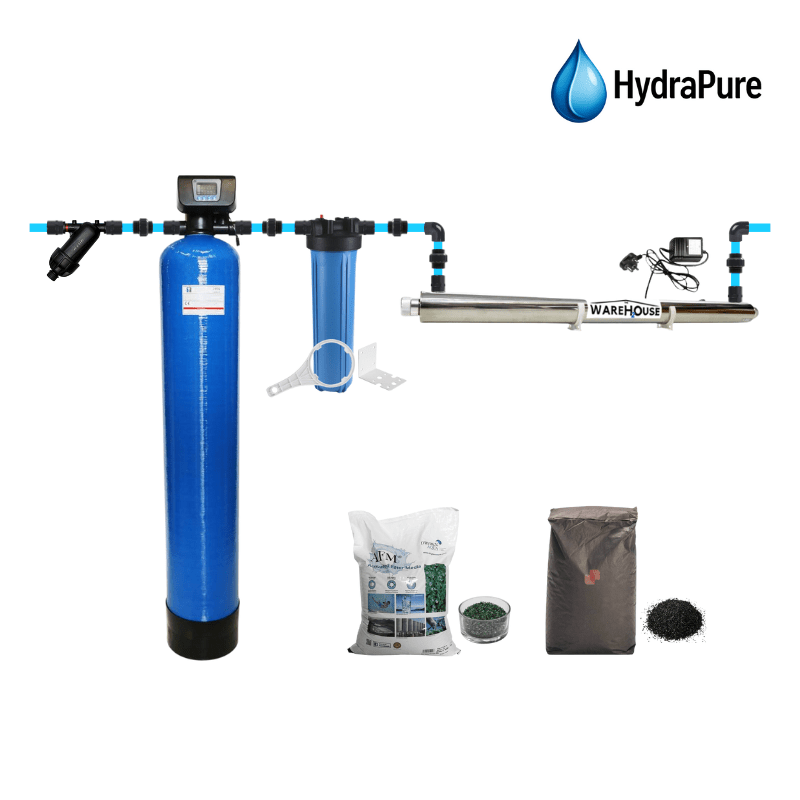 HydraPure 50 L Whole House Filtration System – Automatic Backwash (Dual Medium GAC + AFM) - H2O Warehouse