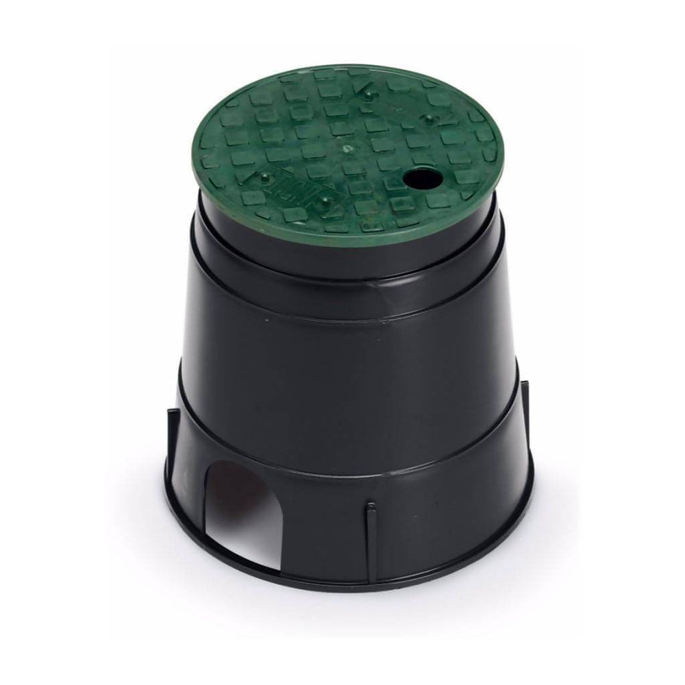 RAIN BIRD PVB6RND Round Valve Box, 15cm Black Body & Drop - in Green Lid - H2O Warehouse