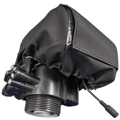 Runxin automatic control valve protective cover fitted to a backwash head – side view