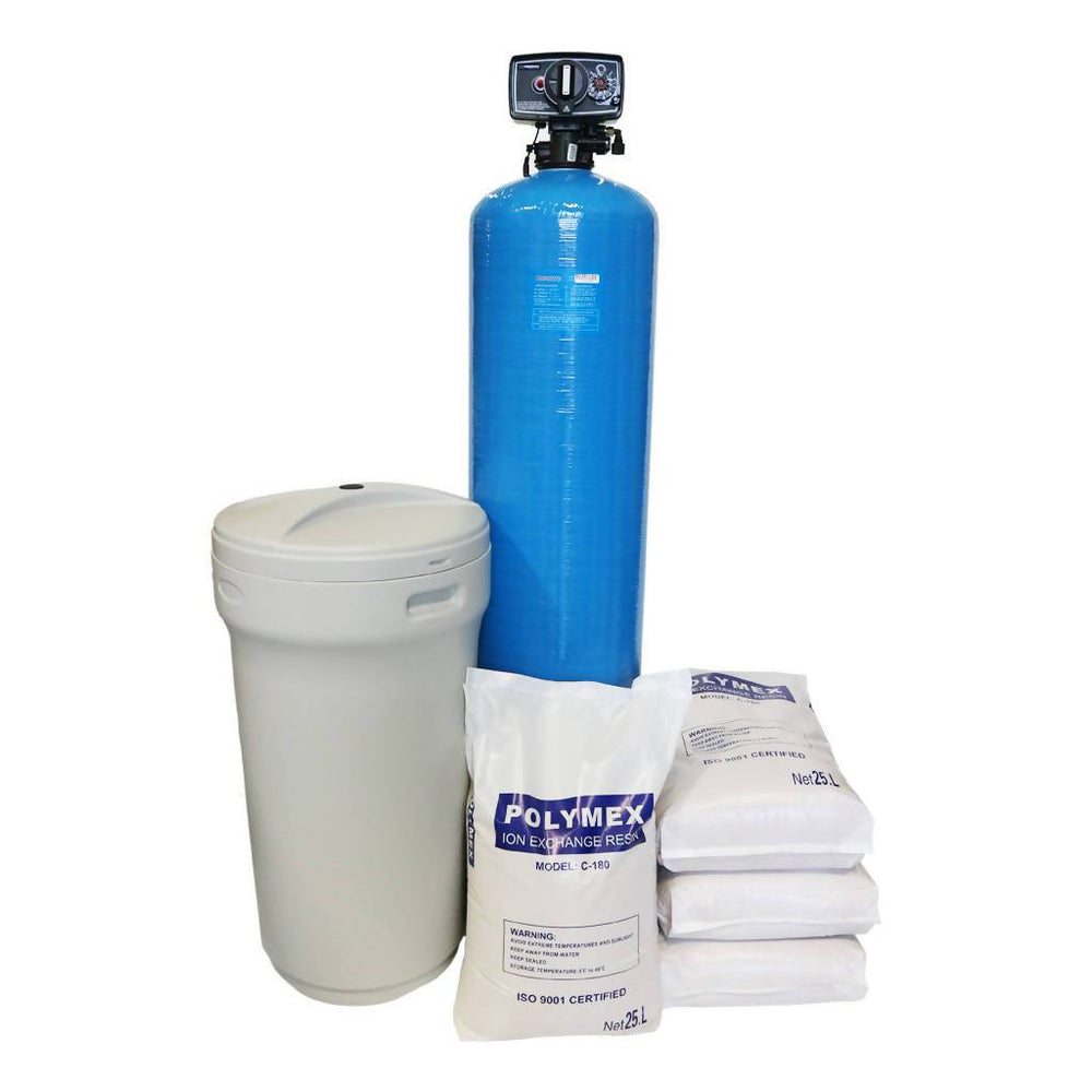 Water Softener FRP Vessel 13x54 – Complete Automatic Backwash System with Polymex Cation Resin, Brine Tank & Salt - H2O Warehouse