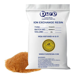 WCSA-supplied Pure Resin packaging image showing a sealed 25 L plastic bag and resin beads