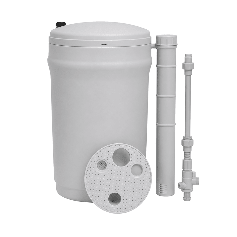 200 L Round Brine Tank Complete with Well, Grid & Brine Valve – Grey - H2O Warehouse