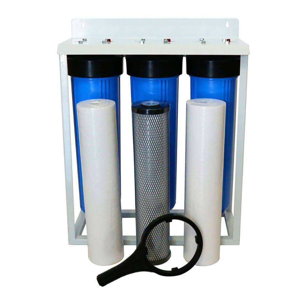 3 Stage Big Blue Water Filtration System With Sediment & Carbon Block Filter Cartridges - 20 Inch, 2720 Litres Per Hour-Water Filtration System-H2O Warehouse