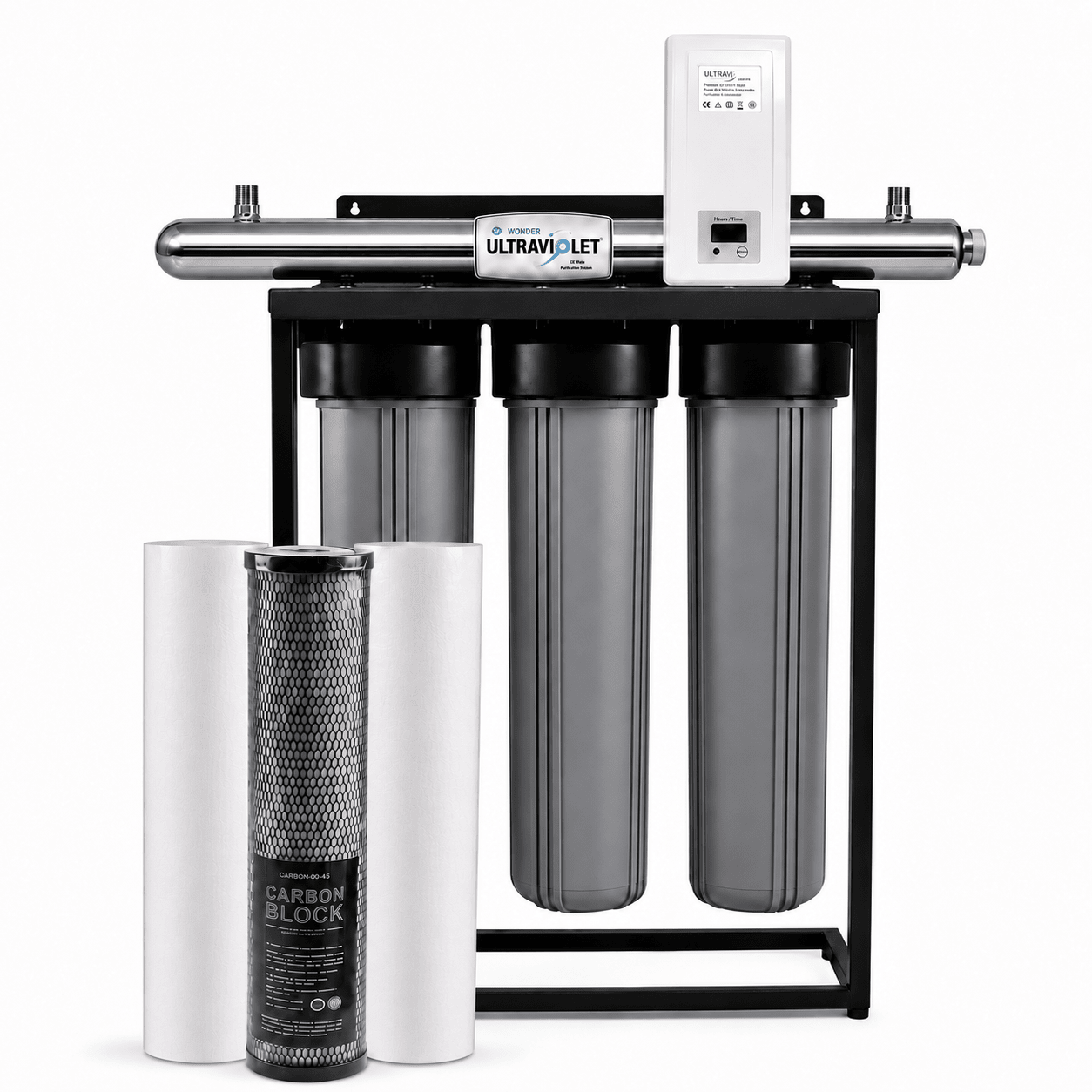 3-Stage 20-Inch Big Blue Stainless Steel Filtration System with 65W WONDER® UV Steriliser | 3.02 m³/h - H2O Warehouse
