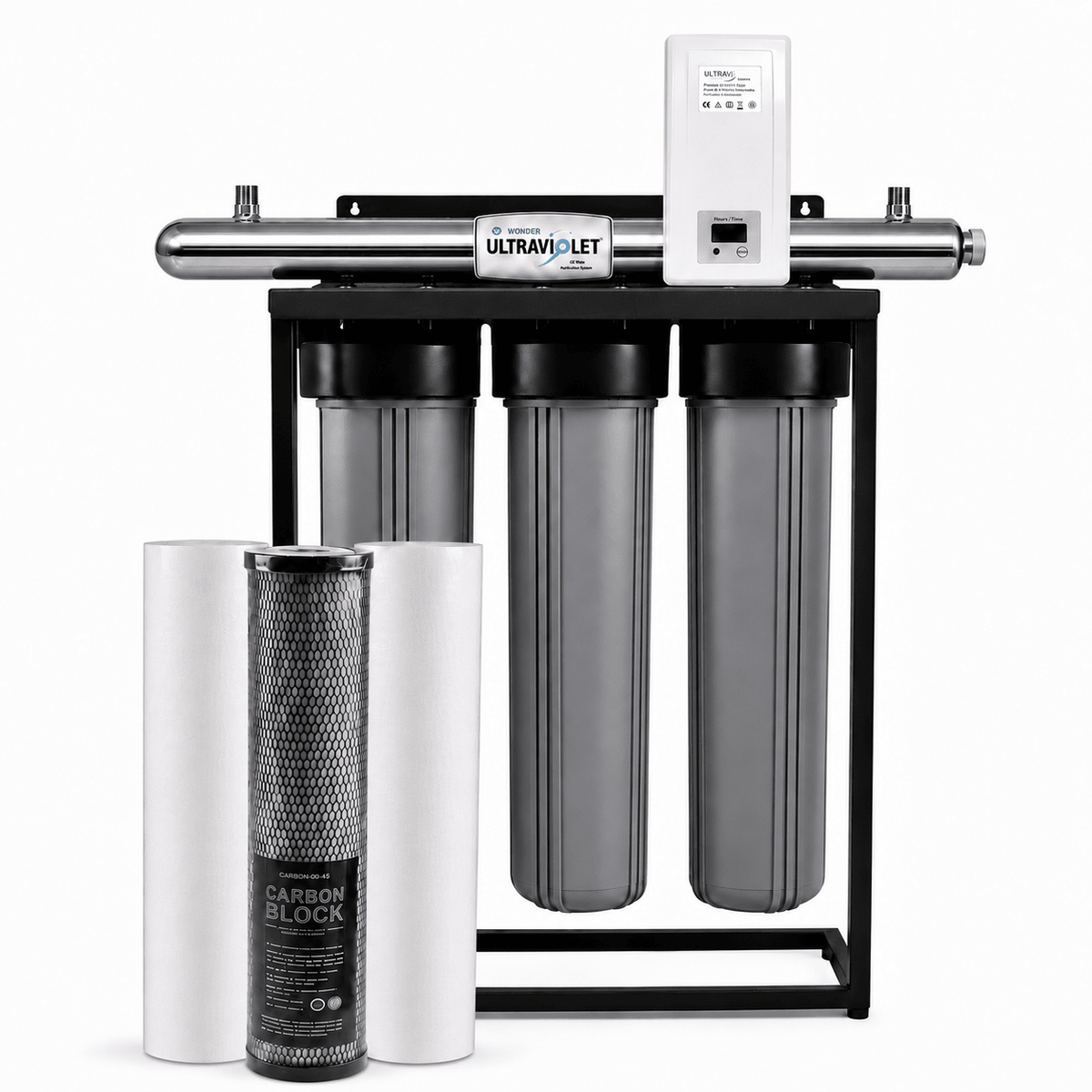3-Stage 20-Inch Big Blue Stainless Steel Filtration System with 65W WONDER® UV Steriliser | 3.02 m³/h - H2O Warehouse
