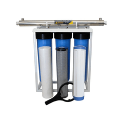 3 - Stage Big Blue Descale + UV Water Filtration System – 20 Inch, 2720 L/h (Sediment + Carbon Block + Siliphos + 55W UV) - H2O Warehouse
