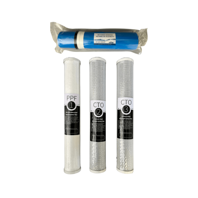 800 GPD Reverse Osmosis Replacement Filter Set with Membrane | 1 PP Sediment Filter, 2 CTO Carbon Filters & 800 GPD RO Membrane - H2O Warehouse