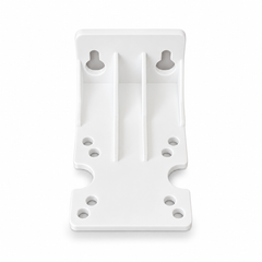 ACP10-03 rust-free plastic bracket for 10-inch slimline filter housing, front view showing keyhole mounting slots and screw holes