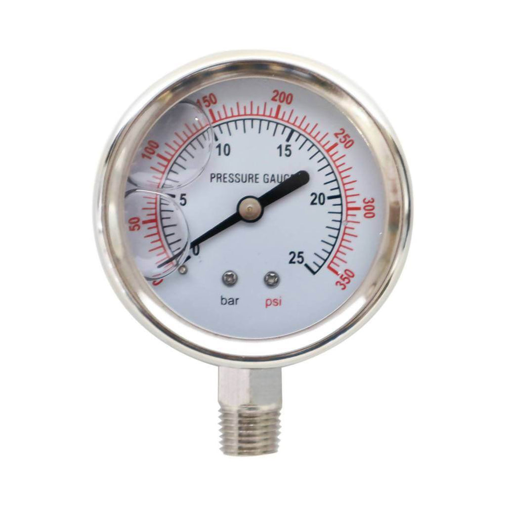 Pressure Gauge (0 - 25 Bar, 63mm Diameter, ¼Inch Bottom Entry) - H2O Warehouse