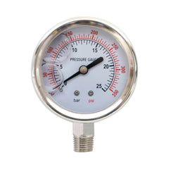 Pressure Gauge (0 - 25 Bar, 63mm Diameter, ¼Inch Bottom Entry) - H2O Warehouse