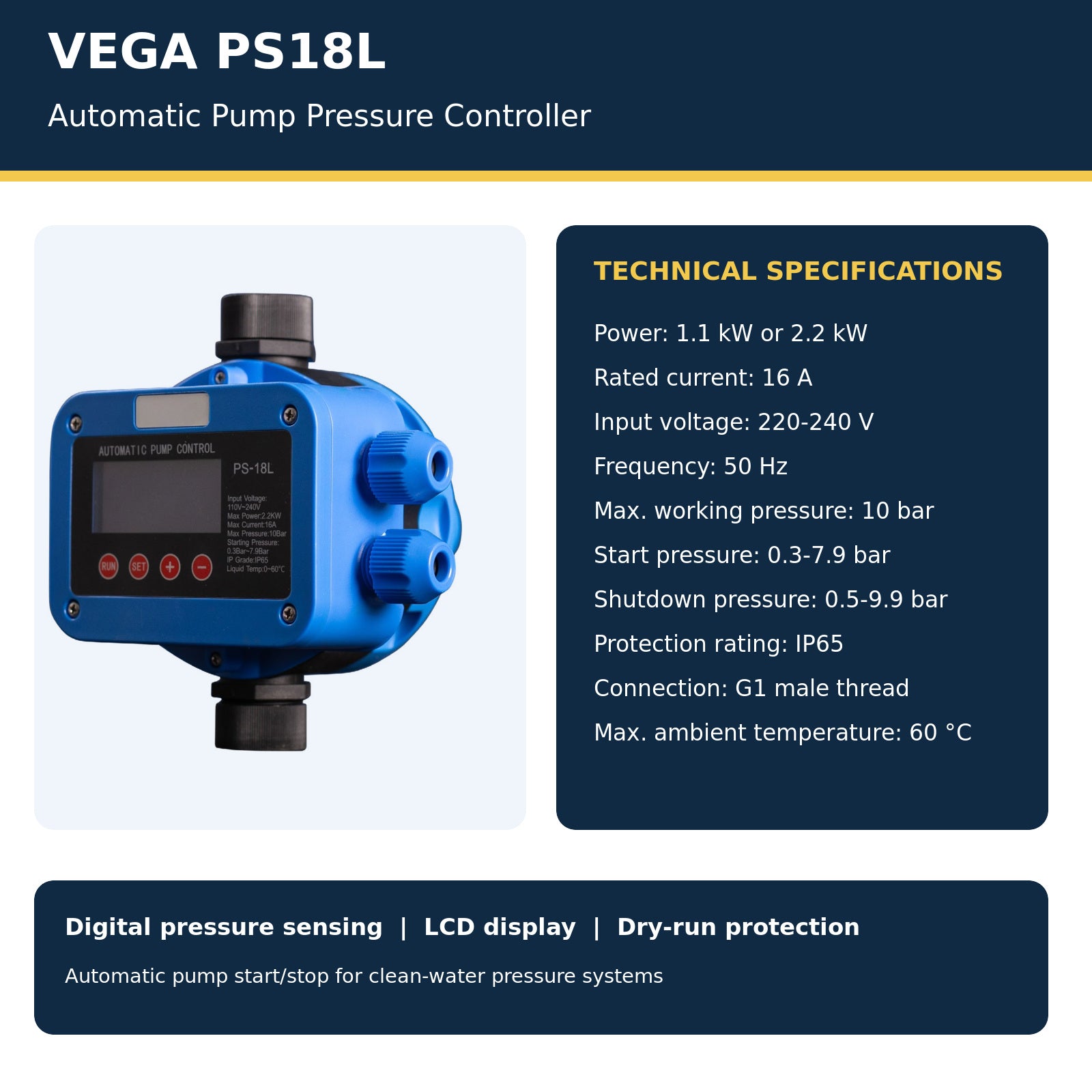 VEGA PS18L automatic pump pressure controller technical specifications