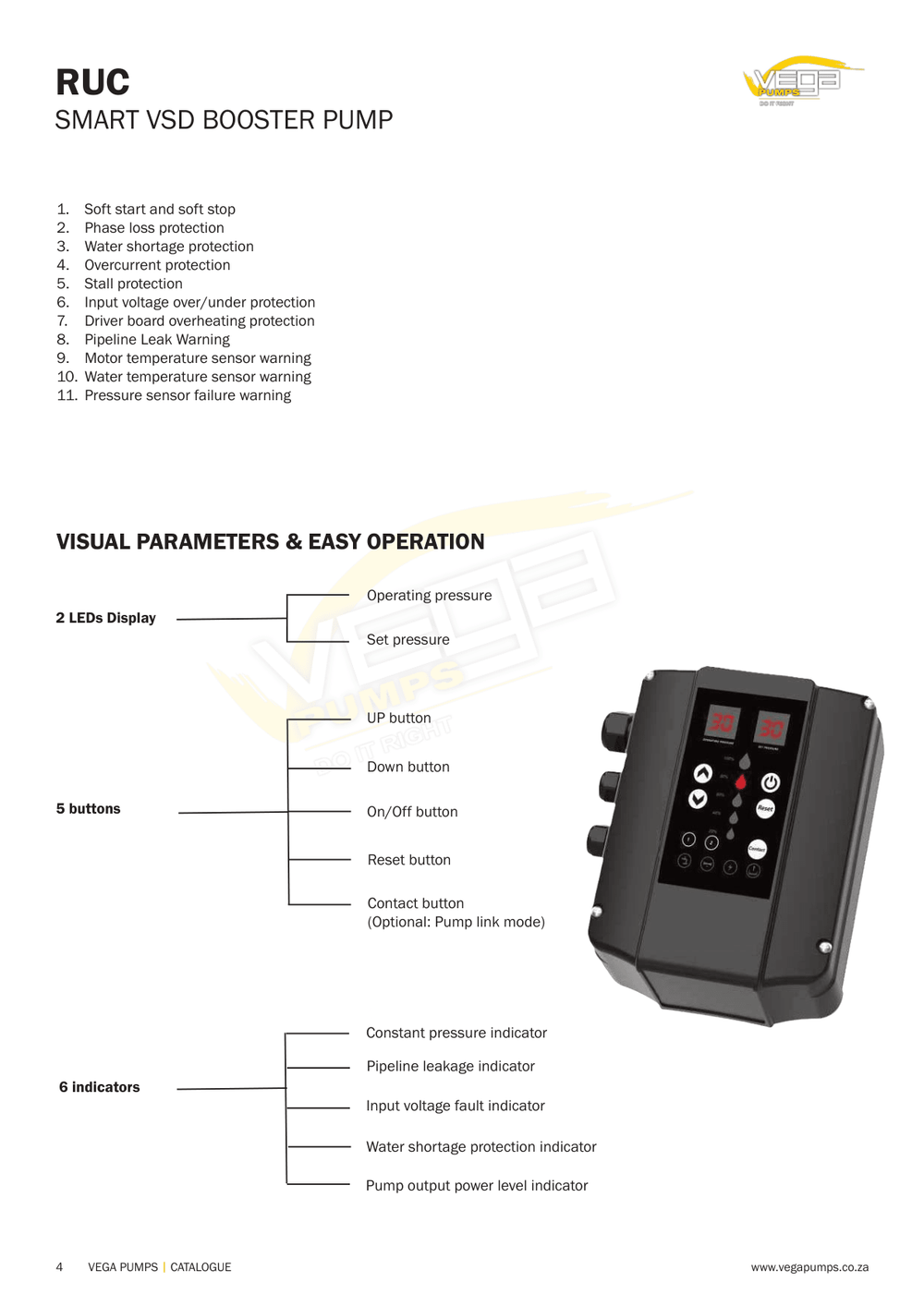 Vega RUC-1100 Smart VSD Booster Pump | 1.1 kW | 220–240 V - H2O Warehouse