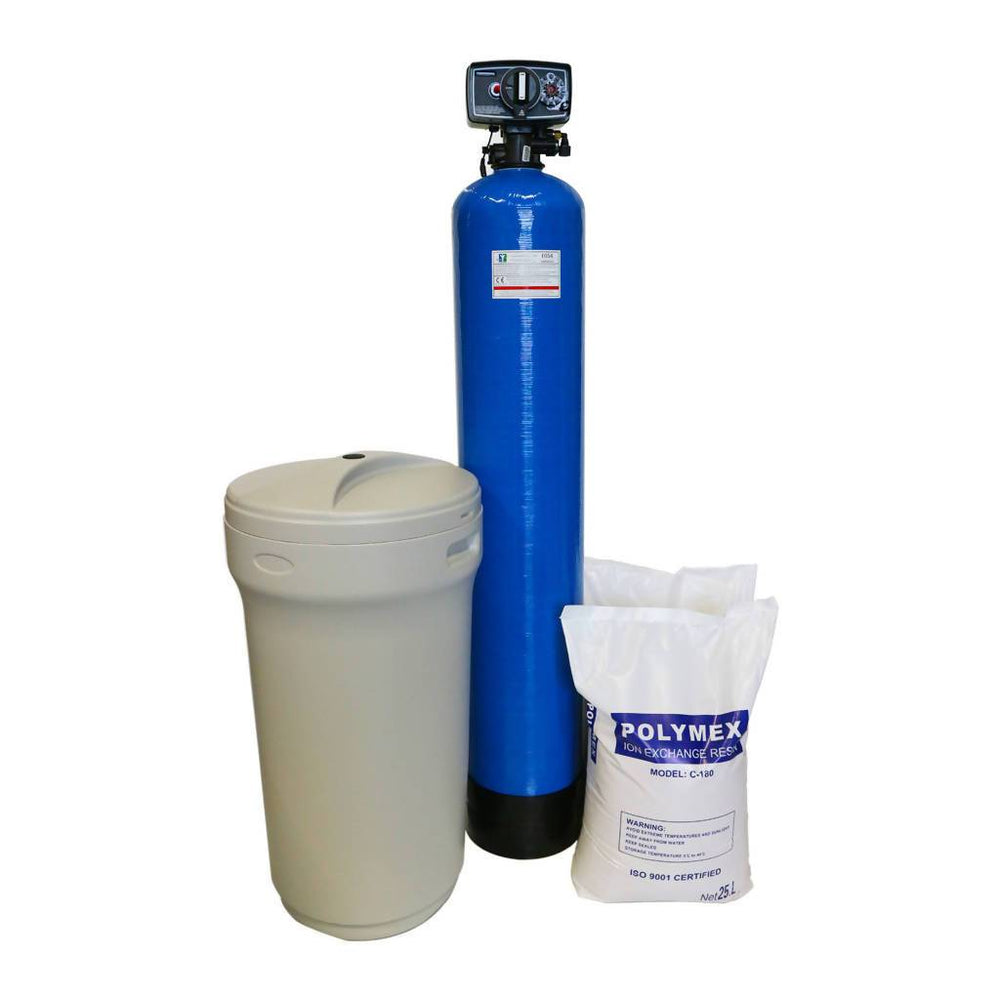 Water Softener FRP Vessel 10x54 – Complete Automatic Backwash System with Polymex Cation Resin, Brine Tank & Salt - H2O Warehouse