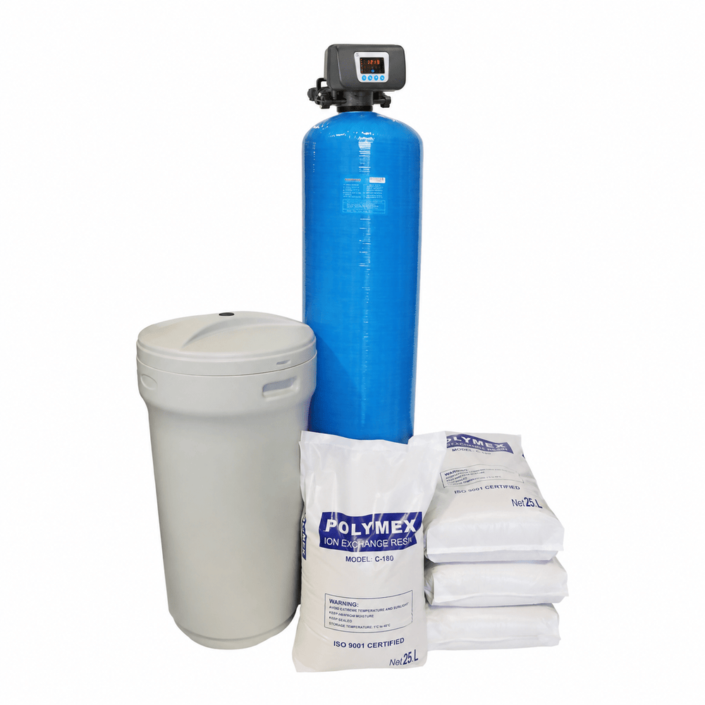 Water Softener FRP Vessel 14x65 – Complete Automatic Backwash System with Polymex Cation Resin, Brine Tank & Salt - H2O Warehouse